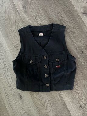 Vintage Jordache Black Denim Cropped Button Vest